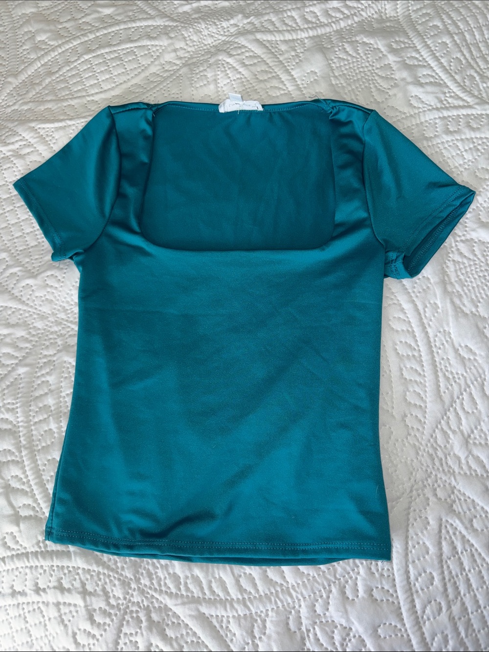 Square Neck Short Sleeve Top in Teal